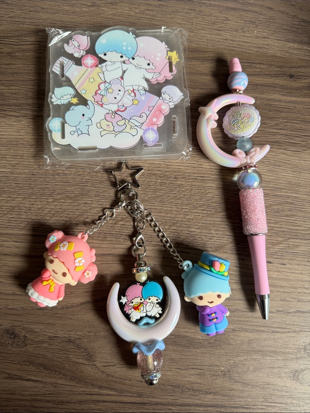 Sanrio Little Twin Stars Pink & Blue Charm Pen and Keychain Set